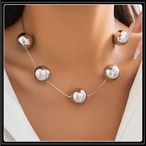 NEW MEGA SILVER CLASSIC BEAD STATEMENT CHOKER CHAIN NECKLACE